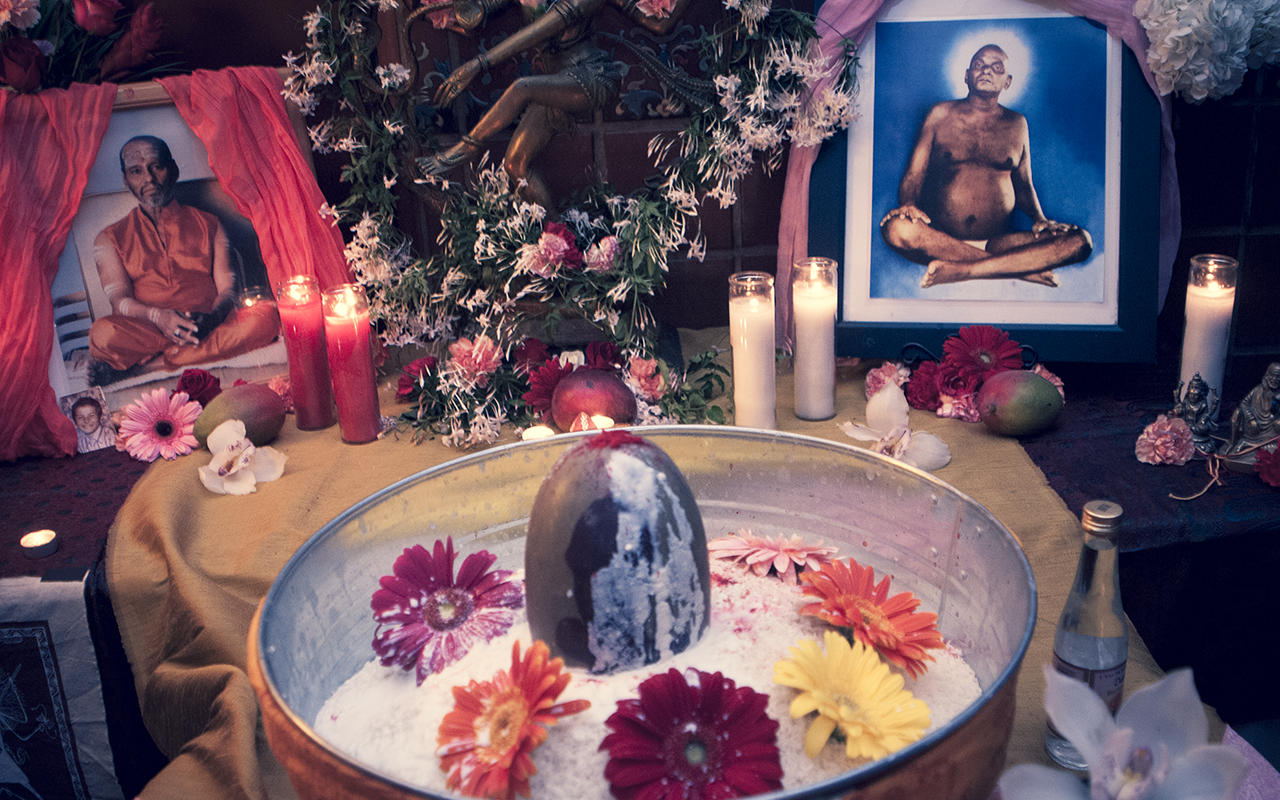 Shiva lingam altar used in tantric meditation ceremonies.